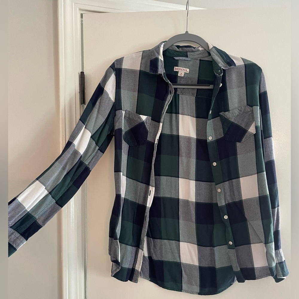 Target button up shirt, green and blue pattern